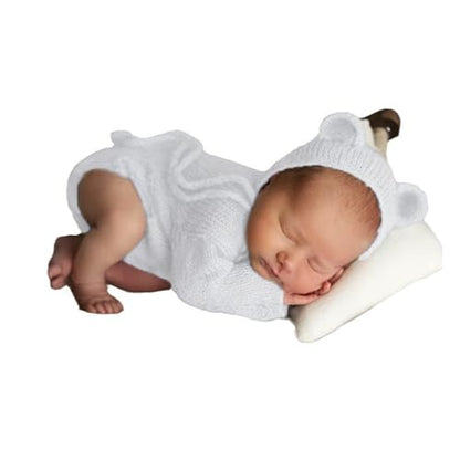2Pcs Newborn Photography Props Boy Photo Posing Outfits Baby Photoshoots Girl Crochet Bear Hat Romper - color: White-shorts