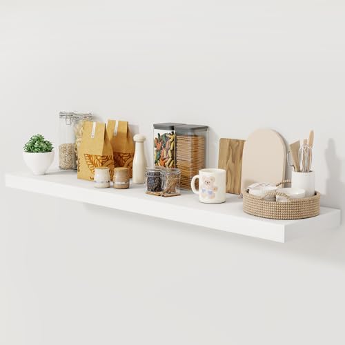 Fun Memories White Floating Shelves 55 Inch Long, 12 Inch Deep Floating Shelves for Wall, 55 x 12 Large Wall Shelf for Fireplace Mantel, 2 Inch Thick Storage Shelves for Living Room, Bedroom, 1 Pack - color: White, size: 55"W x 12"D, 1 Pack