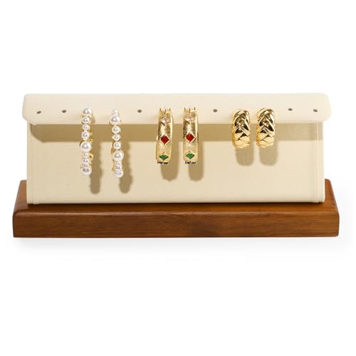 Solid Wood Jewelry Earrings Display Stand Small Jewelry Display for Long Earrings(Beige) - color: Beige