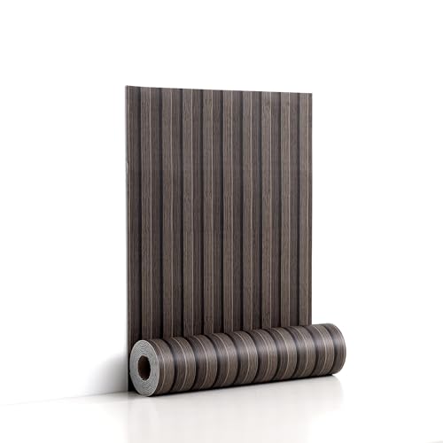 Peel and Stick PVC Slat Wall Panels, Wood Grain Self-Adhesive Soundproof Moisture-Resistant Paneling, 3D Faux Wood Panels for Bedroom Bathroom Walls & Ceilings 118"x15.75"(Dark Walnut,13Sq.ft) - color: Dark Walnut