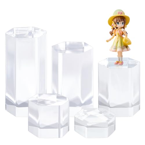 BENECREAT 5 Pcs Acrylic Blocks, Clear Hexagon Display Pedestals, Display Blocks Tabletop Display Stand, Photography Props for Miniature Collectible Jewelry Watch and Decor Displaying