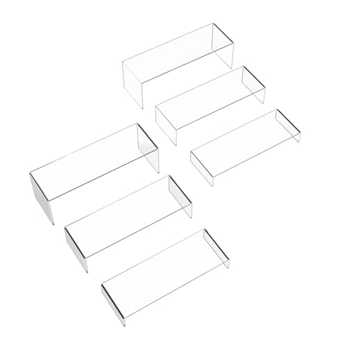 6 PCs Risers Display Stands 3 Tiers Desktop Acrylic Shelves Cake Dessert Holder Products Stand for Collectibles Shoes Jewels Pop Figure (Clear12inch) - color: Clear 12 Inch 6 PCs