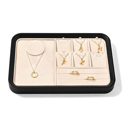 Oirlv Jewelry Display Tray for Vendors Velvet Jewelry Tray with Compartments for Rings and Necklaces(Beige) - color: Beige P21703