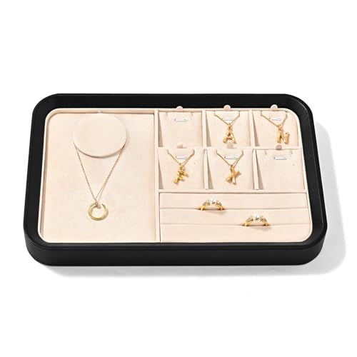 Oirlv Jewelry Display Tray for Vendors Velvet Jewelry Tray with Compartments for Rings and Necklaces(Beige) - color: Beige P21703