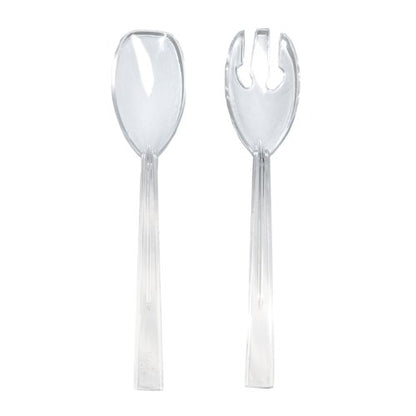 Party Essentials Hard Plastic 9-1/2" Two Piece Serving Utensil Set with Forks/Spoons, Clear, 6 Set-Count - size: 9.5 Inch