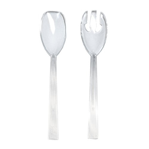 Party Essentials Hard Plastic 9-1/2" Two Piece Serving Utensil Set with Forks/Spoons, Clear, 6 Set-Count - size: 9.5 Inch