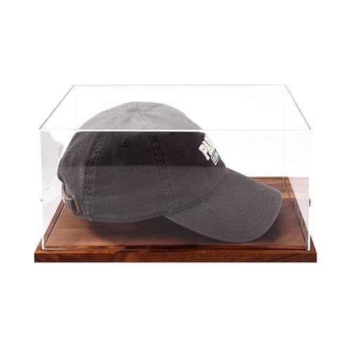 LITY Hat Display Case, No Assembly Required Clear Acrylic Baseball Cap Stand, UV Protection Signed Hat Transparent Showcase, Cap Display Box with Solid Wood Base Risers & Hat Shaper - size: 1 Pack Cap