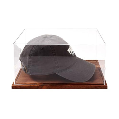 LITY Hat Display Case, No Assembly Required Clear Acrylic Baseball Cap Stand, UV Protection Signed Hat Transparent Showcase, Cap Display Box with Solid Wood Base Risers & Hat Shaper - size: 1 Pack Cap