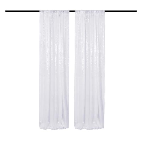 White Sequin Backdrop Curtain - 2FTx8FT 2 Panels Glitter for Parties, Wedding, Baby Shower - color: White, size: 2FTx8FT-2PCS