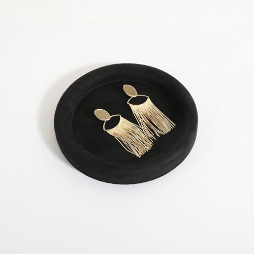 Velvet Jewelry Display Tray, Round Jewelry Organizer Plate, Empty Jewelry Showcase Tray for Necklaces, Bracelets, Rings, Earrings【Black-Small, 5.9 x 5.9 in 】 - color: Black, size: 5.9 x 5.9 in