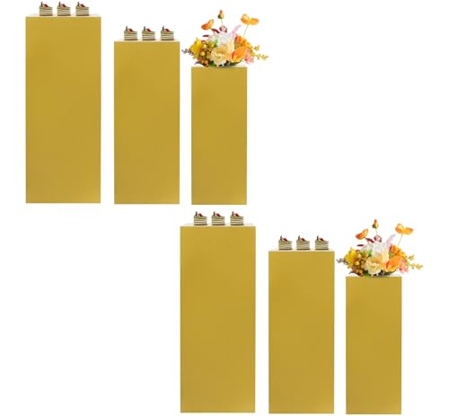 6PCS Square Display Pedestal Stands for Parties, Metal Display Stand Plinth Pillars Tall Pedestals Cake Stands for Wedding Birthday Art Decor Risers (Yellow) - color: Yellow