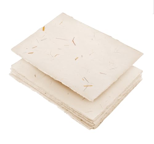 Wanderings A4 Handmade Paper with Deckled Edge and Embedded Straw - 8.3" x 11.7", 150 GSM, 50 Sheets Textured Paper - Perfect for Light Watercolor, Drawing, Writing, Printing & Mixed Media - color: Ivory with Straw, size: A4