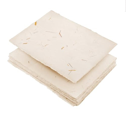 Wanderings Handmade Cream Deckle Edge Blank Paper with Straw - 4x6 - Pack of 50 - Watercolour/Mixed Media Paper - Save the Date Invitations Greeting Cards Notes DIY Arts Crafts - Thick 150 GSM - color: Ivory with Straw, size: A6