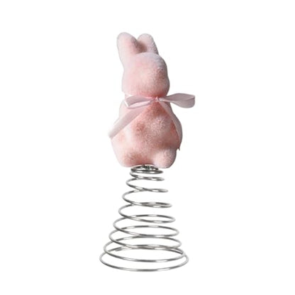 Easter Bunny Tree Topper - Spring Festival Moss Rabbit Ornament - Flocking Bunny Topper - for Home Farmhouse Party Mantel Cabinet Porch Basket Gathering Celebration - color: Pink