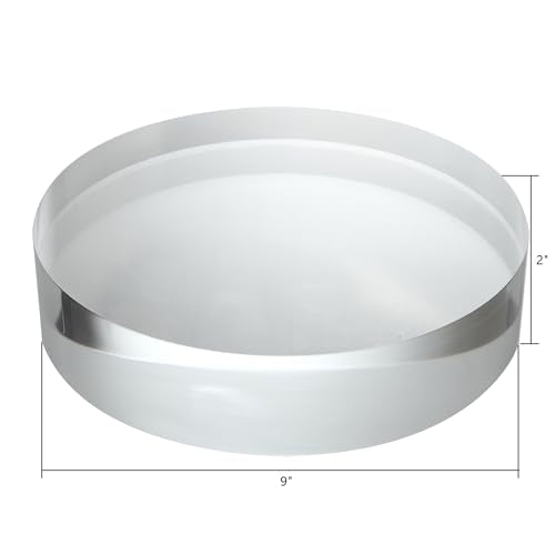 CiaoHER 2in Thickness 9in Diameter Acrylic Disc Display Block Clear Polished Round Pedestal Stand Riser 9" x 2", 1 Pack