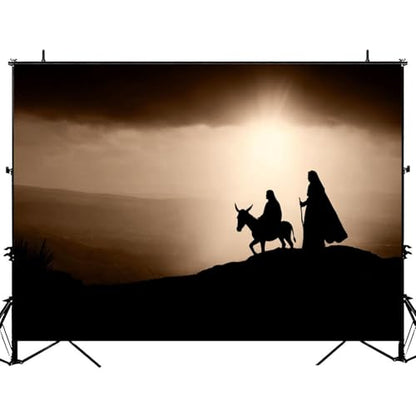5x7ft Photography Backdrop Christmas Religious Joseph Mary Baby Jesus Donkey Bethlehem City Photo Backdrop Photography Background for Photoshoot Portrait Video Party Photo Studio Prop Booth - color: Color2