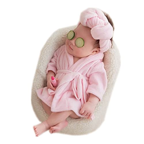 Newborn Baby Photography Props Outfit Robe Bathrobes Towel Sets & Cucumber Slices for Baby Boys Girls Posing Photo Prop - color: Pink