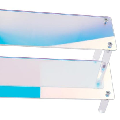 MY MIRONEY 2 Tier Acrylic Riser Display Shelf Iridescent Display Stand Figurines Decoration Organizer Cupcakes Holder for Display Food Desserts Collectibles Perfume Makeup(11.81" x 5.04" x 3.94") - size: 11.81" x 5.04" x 3.94"