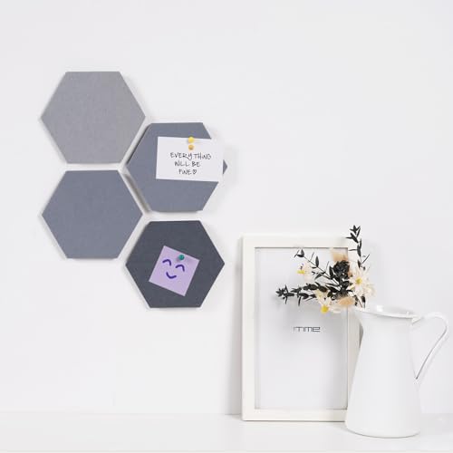 LAJAR 8 Pcs Hexagon Felt Bulletin Board Tiles, Self Adhesive Felt Pin Board Wall Tiles for Photos, Pictures, Memos (Light Gray) - color: Light Gray