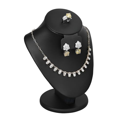 MOOCA 3 Pcs Set Black PU Faux Leather Combination Display Jewelry Stand Bust for Necklaces, Earrings, Rings, Jewelry Display For Vendors - color: Black PU Faux Leather, 3 pieces