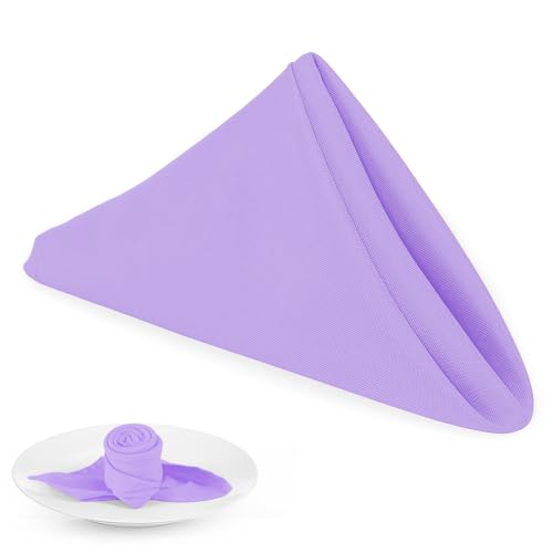 PLOYMONO Lavender Heavy Duty Cloth Napkins - 17 x 17 Inch Solid Washable Polyester Dinner Napkins - Set of 8 Napkins with Hemmed Edges - Great for Weddings, Parties, Spring Easter Summer & More - color: Lavender