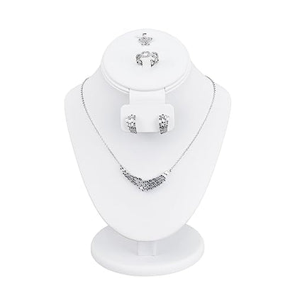 MOOCA 3 Pcs Set White Leatherette Combination Display Jewelry Stand Bust for Necklaces, Earrings, Rings, Jewelry Display For Vendors - color: White PU Faux Leather, 3 pieces