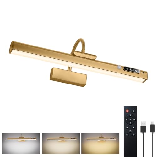 15.7'' Picture Lights for Wall with Motion Sensor, 9000mAh Rechargeable Battery Operated Poster Lights for Paintings, Portraits, Wall Decor, Gold - color: Gold- 1P
