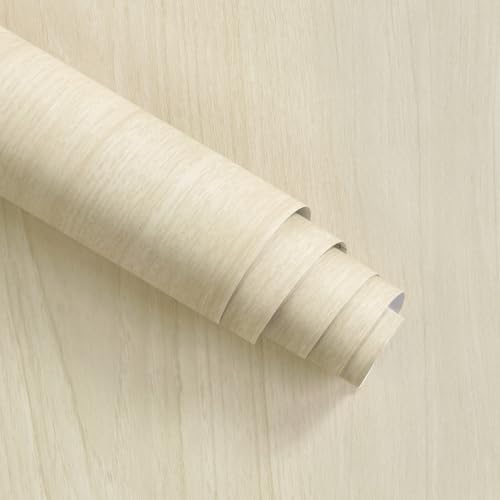16"x118" Beige Wood Grain Contact Paper Self Adhesive No Bubbles Light Oak Faux Wood Look Peel and Stick Wallpaper Removable Cover Waterproof Countertop Cabinet Vinyl Wrap for Table Drawer DIY - color: Beige, size: 15.7" x 118"