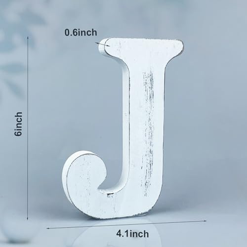 6 Inch Rustic White Wood Letters Unfinished Wood Letters for Wall Decorative White Retro Standing Letters Sign Board Decoration for Craft Home Party Projects (J) - color: J