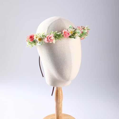 Handmade Fairy Flower Crown - Fashion Pink Flower Headband Mini Rose Hair Wreath Women Girls Floral Headpiece for Wedding Festival Halloween Cosplay - color: Pink Green