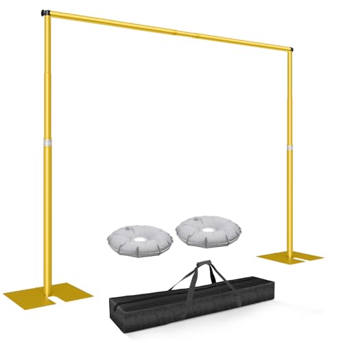 Heavy Duty Backdrop Stand, 8.5ft x 10ft Pipe and Drape Backdrop Stand Kit with Metal Flat Base, Adjustable Background Support System for Wedding Party Birthday Photoshoot Decoration - Gold - color: Gold, size: 8.5x10ft
