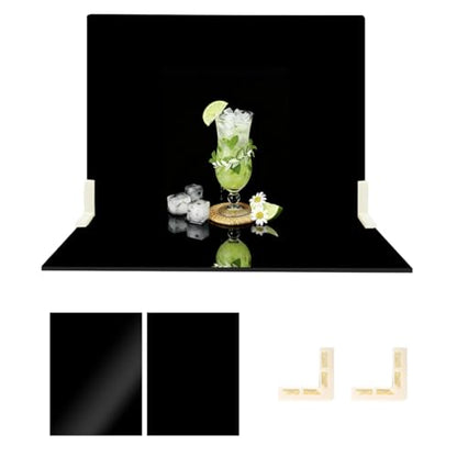 2 PCS Board Photo Backdrop, 16x12 Inch Black Double Sided Matte and Reflective Waterproof Backdrop Boards for Photography with 2 PCS Bracket for Flat Lay - color: Black 2