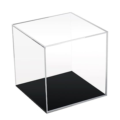 Clear Acrylic Simple Self-Assembly Display Box with Black Base, Removable Figures Toys Props Display Riser Stand, Cube Countertop Decorative Storage Box for Home Organization, 5x5x5Inch