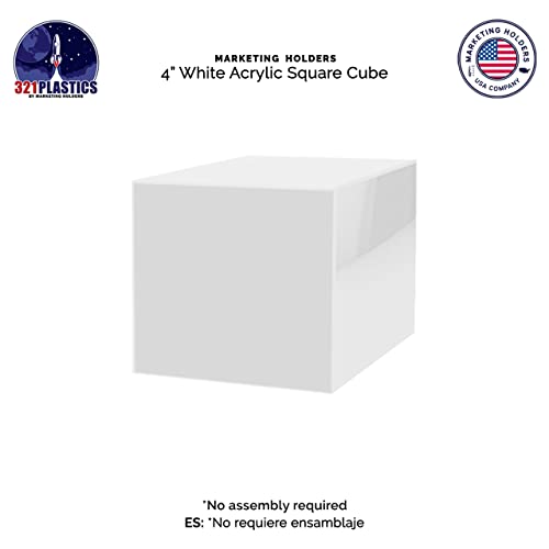 2 Pack 4" Acrylic Display Riser Box with One Open Side No Lid Versatile Glossy White Square Retail Merchandise Storage Bin or Product Platform No Assembly by Marketing Holders - size: 4"w x 4"h White