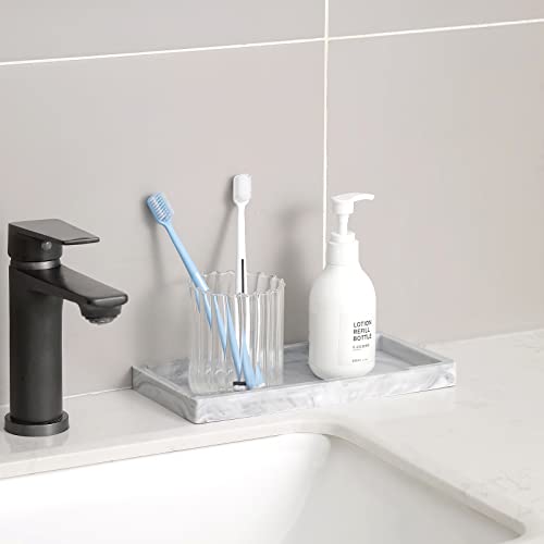 Bathroom Trays for Counter, Slicone Vanity Trays for Bathroom, Rectangle Sponge Holder for Kitchen Sink - Marble Grey - color: Marble Gray, size: 9.8" x 4.7"