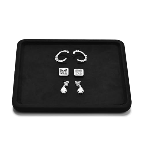 Microfiber Jewelry Display Flat Tray for Rings Earrings Necklace Bracelet, Jewelry Photograph Catchall Organizer Tray Dish (M, Black) - color: Black, size: 20 * 18 * 1.5cm