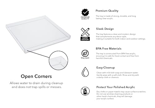 Clear Acrylic Organizer Tray, 10 x 10 Low-Profile Display & Vanity Tray – BPA-Free, Bathroom, Desk, Decor & Serving (Dry Use Only) - Made in USA - size: 10" x 10" x 1"