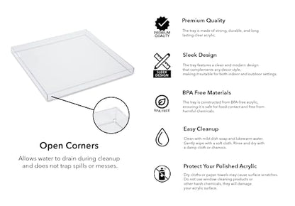 Clear Acrylic Organizer Tray, 10 x 10 Low-Profile Display & Vanity Tray – BPA-Free, Bathroom, Desk, Decor & Serving (Dry Use Only) - Made in USA - size: 10" x 10" x 1"