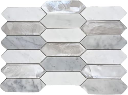 Tenedos Andalucia White Pearl Hex Picket Mosaic Tile – Iridescent Glass, Stone & Marble Blend for Shower, Backsplash, Bathroom & Accent Walls (1 Sheet) - style: 1 Sheet