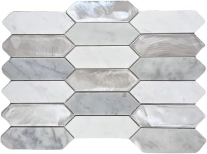Tenedos Andalucia White Pearl Hex Picket Mosaic Tile – Iridescent Glass, Stone & Marble Blend for Shower, Backsplash, Bathroom & Accent Walls (1 Sheet) - style: 1 Sheet