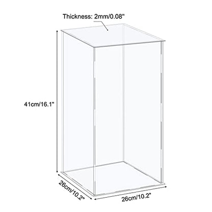 MECCANIXITY Acrylic Display Case Plastic Box Cube Storage Box Clear Assemble Showcase 10.2x10.2x16.1 Inch for Collectibles - size: 10.2x10.2x16.1 Inch