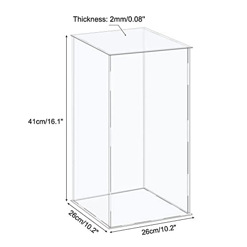 MECCANIXITY Acrylic Display Case Plastic Box Cube Storage Box Clear Assemble Showcase 10.2x10.2x16.1 Inch for Collectibles - size: 10.2x10.2x16.1 Inch