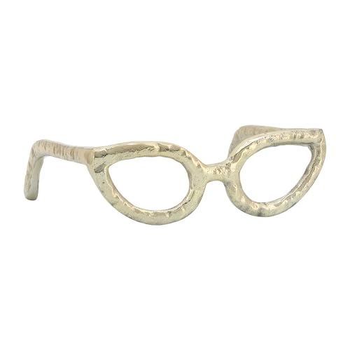 Cateye Glasses Decorative Object – Aluminum Sculpture Modern Home Decor Ornament – Shelf Styling & Coffee Table Decor for Bathroom, Office & Living Room – 7"x3", Gold - color: Gold Cateye