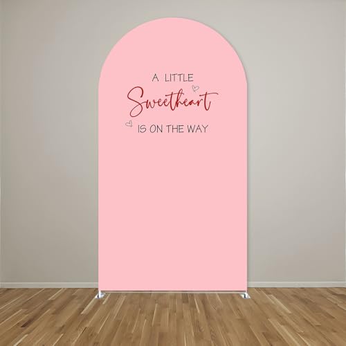 Little Sweetheart is on The Way Arch Backdrop Cover Love Valentine Party Decors Arch Spandex Cover for Baby Shower Pink Girls Birthday (2.6x6ft,pink61) - color: pink61, size: 2.6x6ft