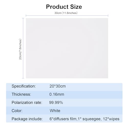 Selens 6Pcs Adhesive Light Diffuser 7.9x11.82 inch Light Dimming Film for Soften LED Lights - color: 6Pcs