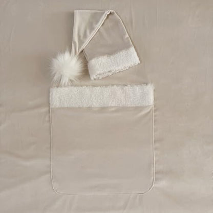 Zeroest Newborn Photography Blanket with Pocket & Santa Hat - Newborn Photoshoot Props - Boys & Girls Posing Stretch Fabric Beanbag Cover 47.2" x 39.3" (Light Beige) - color: Light Beige