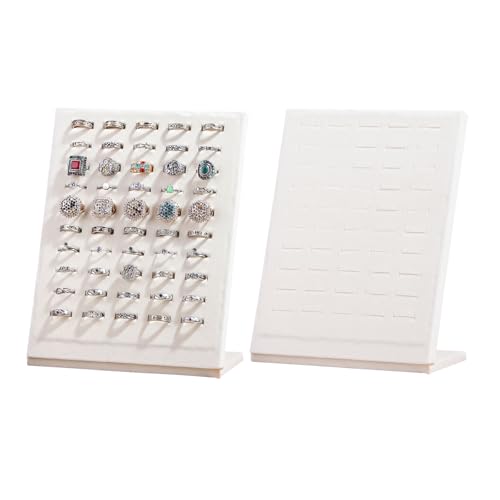 50 Slots Rings Display Stand, Ring Organizer Holder Stand for Selling, Ring Jewelry Pad Showcase Storage Tray for Home or Shop Sell Show (Beige 2PC) - color: Beige 2PC