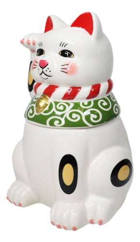 Ebros Gift Japanese Maneki Neko Lucky Charm Cat with Right Paw Up Ceramic Cookie Jar Kitchen Decor Figurine Accent