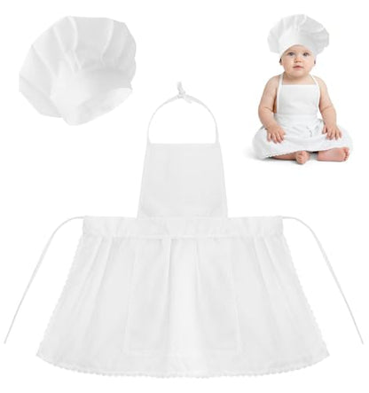 2PCS Baby Chef Outfit Set, Baby Apron and Chef Hat for Newborn Photography Props, Toddler Cook Role Play, Cute Baking Costume for Infants Photography, Babies Bakery Theme Party, 6-24 Months