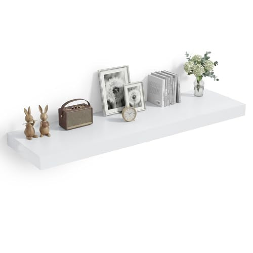 Heimlove 12" Deep Floating Shelves, 36 x 12 Inch Wall Mounted Long Floating Shelf with Invisible Brackets, for Home Decor, Bedroom, Kitchen, Living Room, Bathroom - 1 Pack, White - color: White, size: 36"W x 12"D x 2"H, Set of 1